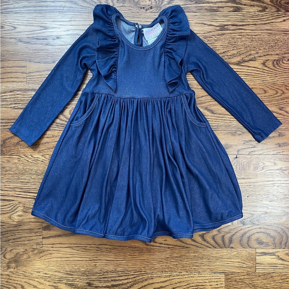 Serendipity Clothing Co. Girls Denim Like Ruffled Soft Stretchy Dress Size 5